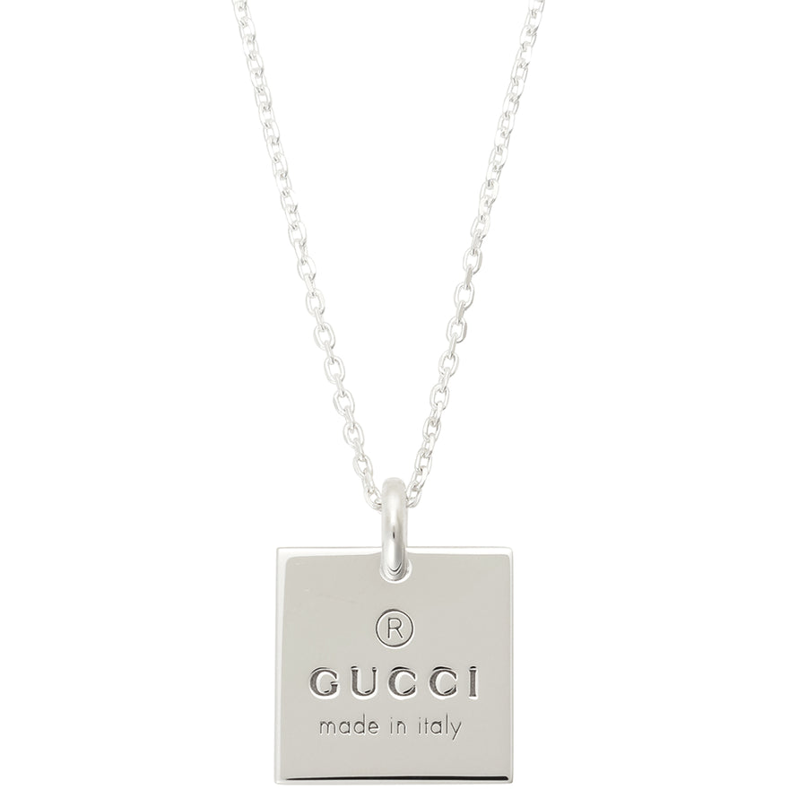 GUCCI 223869-J8400-8106 トレードマーク刻印 スクエア プレート ネックレス ペンダント シルバー メンズ レディース ユニセックス アクセサリー TRADEMARK SQUARE