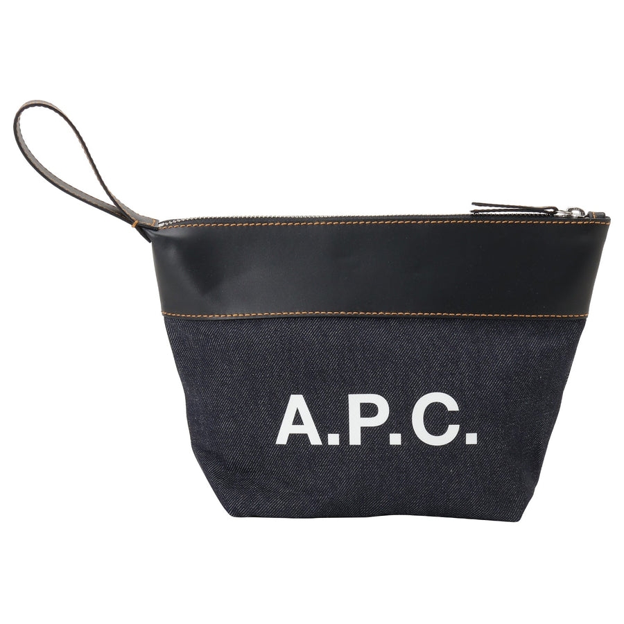 A.P.C. CODDP M63526 IAK DARK NAVY APC アクセル デニム×レザー ハンドポーチ クラッチバッグ 小物入れ ダークネイビー レディース メンズ ユニセックス TROUSSE AXELLE