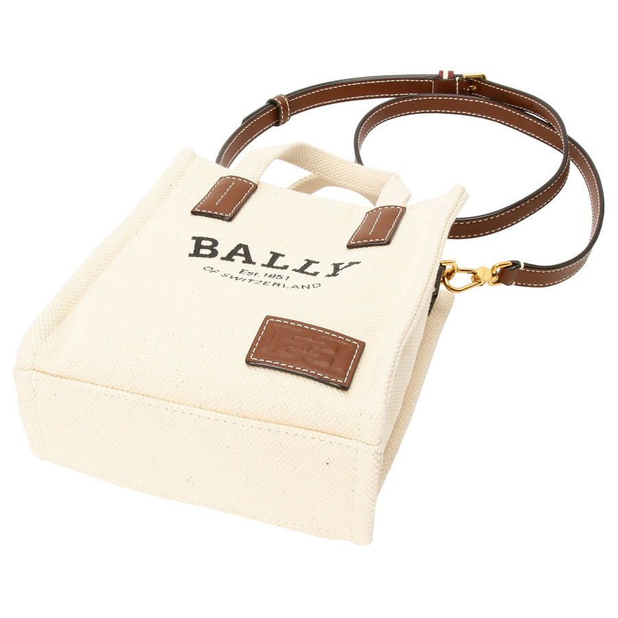 BALLY WAM061 CV011 I35O クリスタリア ロゴプリント ファブリック ミニ トートバッグ 2WAY ショルダーバッグ ナチュラル/ブラウン レディース メンズ ユニセックス CRYSTALIA XS ST TOTE BAG