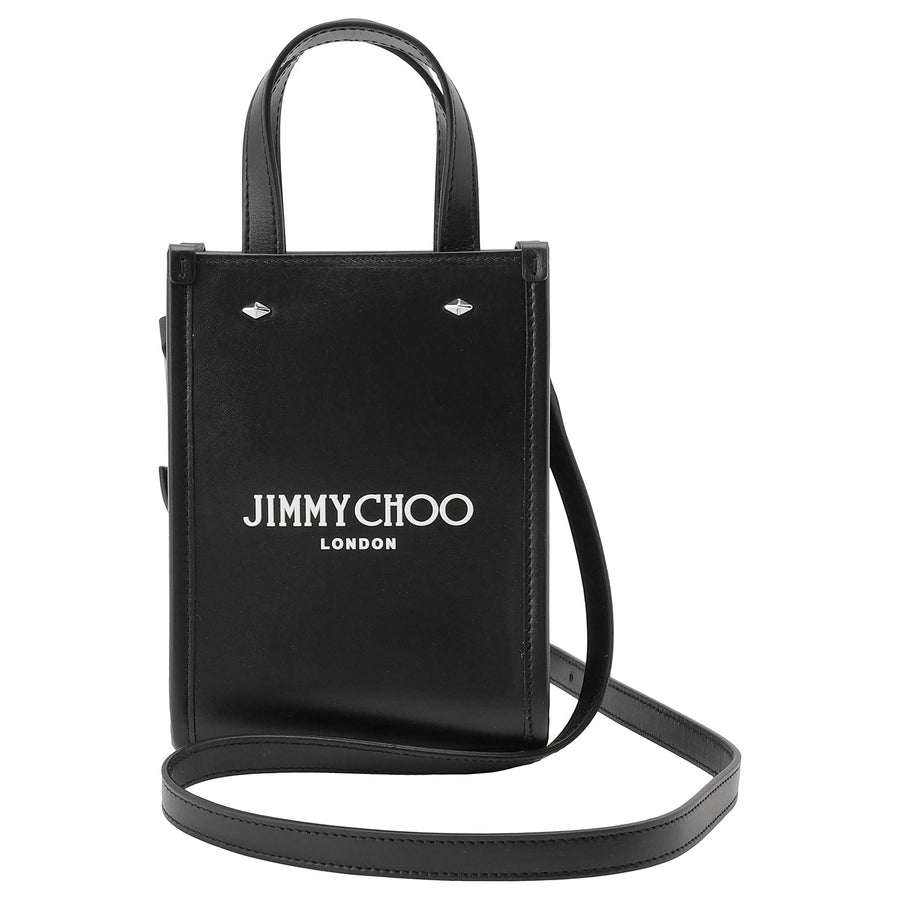 JIMMY CHOO MINI N/S TOTE ANR BLACK WHITE SILVER ミニ N/S トートバッグ 2WAY ショルダーバッグ クロスボディ ブラック/ホワイト レディース MINI NS TOTE BAG