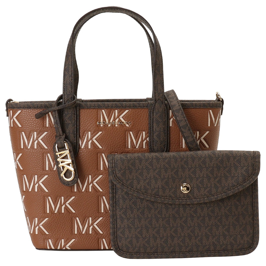 MICHAEL KORS 30F3GZAT0L 227 BRN/LUGGAGE エリーザ ポーチ付 MKロゴプリント トートバッグ エクストラスモール 2WAY ショルダーバッグ クロスボディ ブラウン/ラゲッジ レディース ELIZA XS E OPEN TOTE