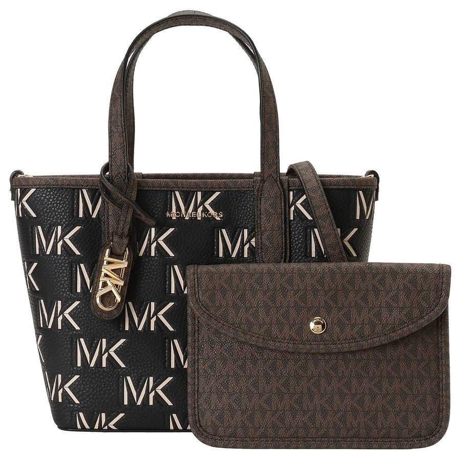 MICHAEL KORS 30F3GZAT0L 292 BROWN/BLK エリーザ ポーチ付 MKロゴプリント トートバッグ エクストラスモール 2WAY ショルダーバッグ クロスボディ ブラウン/ブラック レディース ELIZA XS E OPEN TOTE