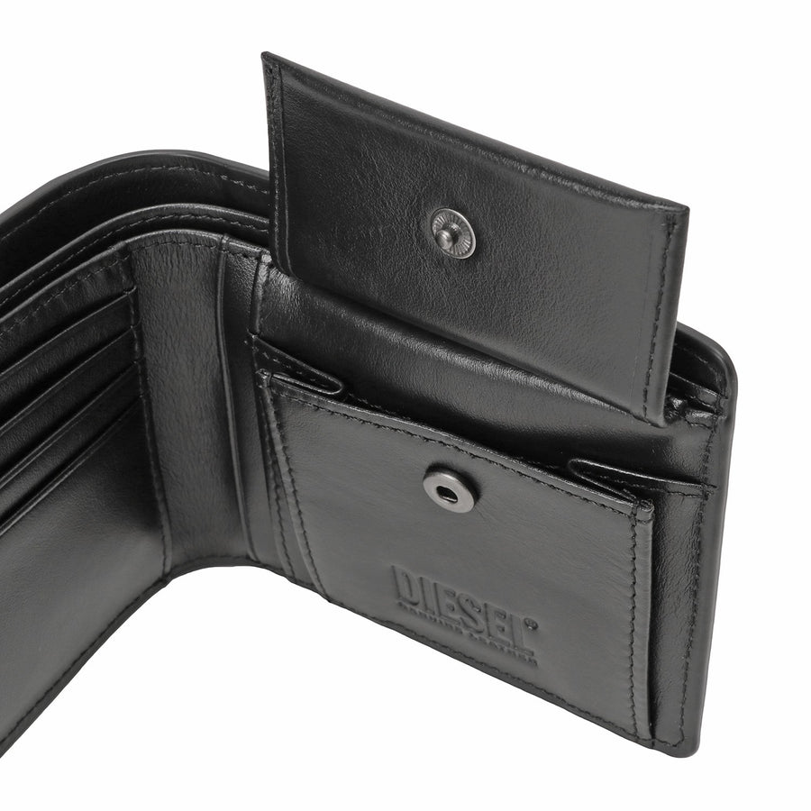DIESEL X09364 P1101 T8013 Dプラーク ロゴ 小銭入付 二つ折り財布 ブラック メンズ Bi-Fold Coin S