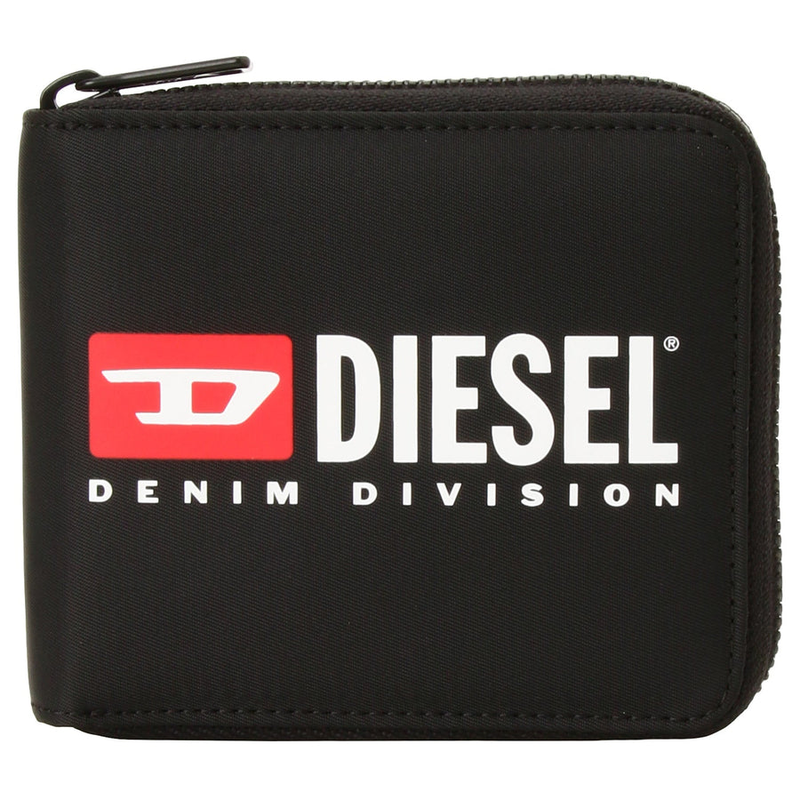 DIESEL X09541 P5480 T8013 ロゴプリント 小銭入付 二つ折り財布 ジップウォレット ブラック メンズ BILFOLD COIN ZIP XS