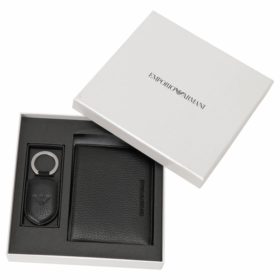 EMPORIO ARMANI Y4R222 Y068E 80001 ウォレット＆キーリング ギフトセット 二つ折り財布（小銭入れ無し）キーホルダー ギフトBOX ブラック メンズ
