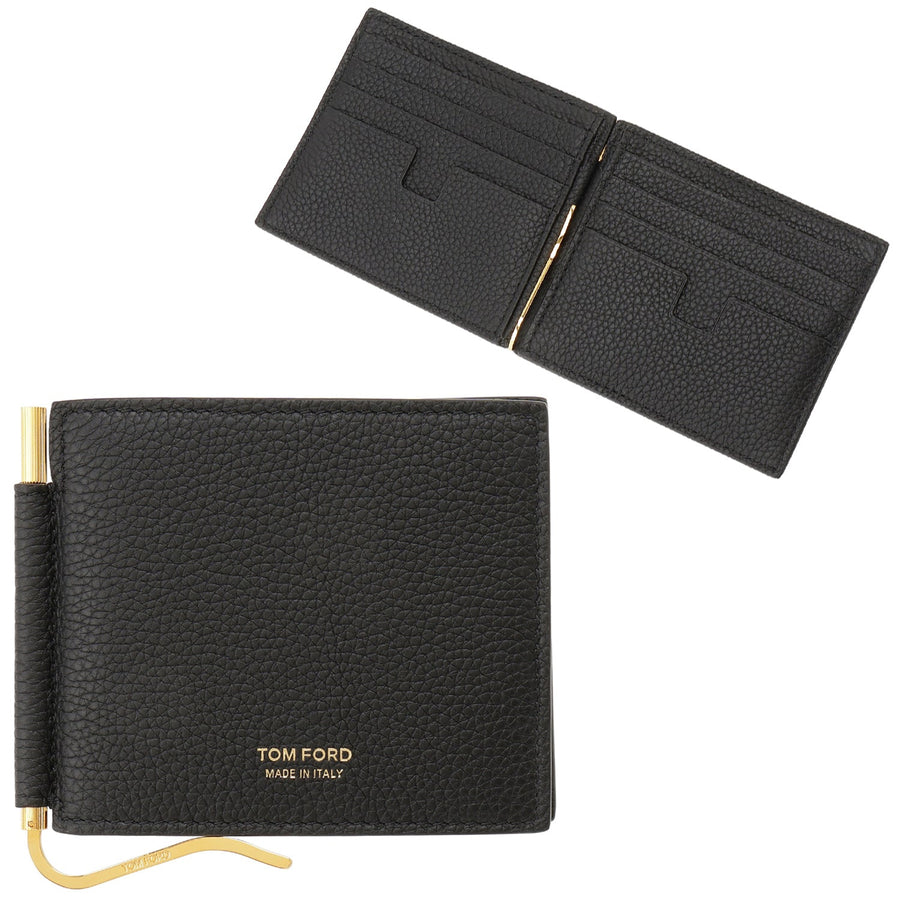 TOM FORD Y0231 LCL158G 1N001 マネークリップ付 二つ折り財布（小銭入れ無し） ブラック メンズ ウォレット SOFT GRAIN LEATHER T LINE MONEY CLIP WALLET