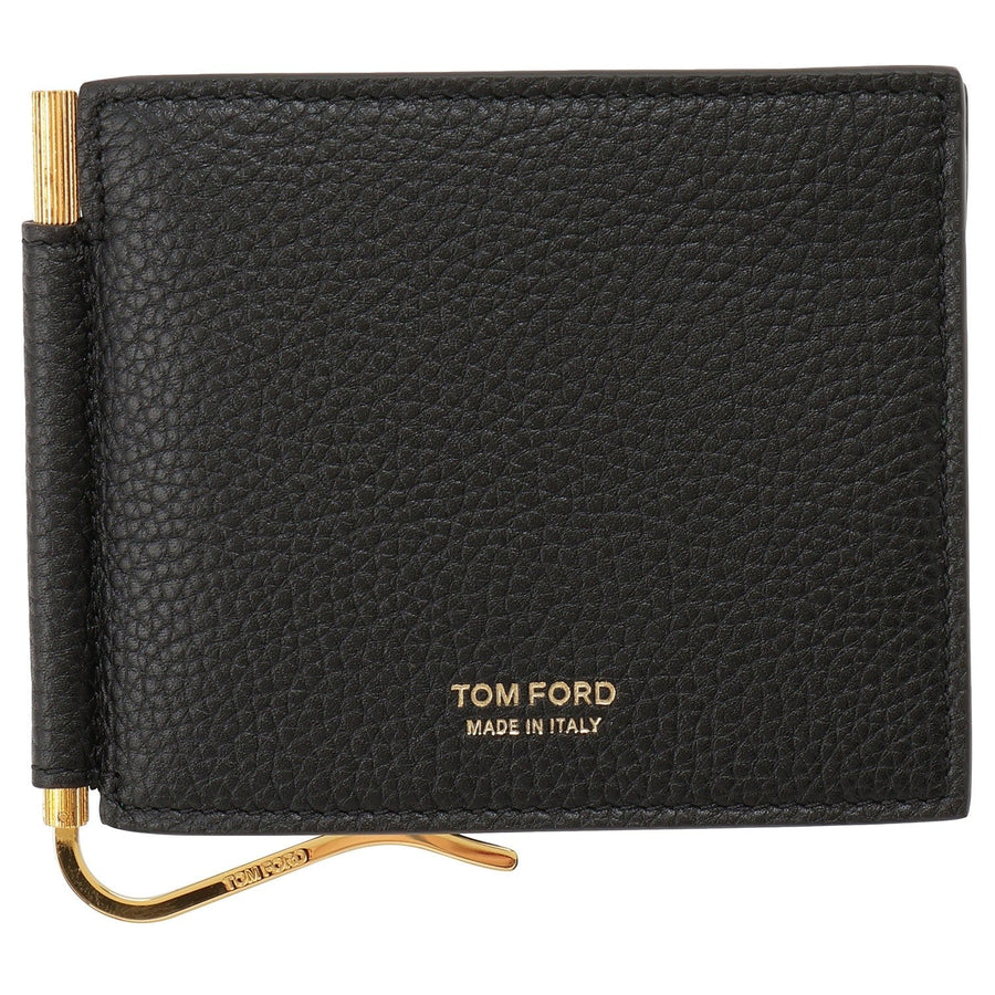 TOM FORD Y0231 LCL326G 3NE02 内外バイカラー マネークリップ付 二つ折り財布（小銭入れ無し）ブラック/ミントグリーン メンズ ウォレット SOFT GRAIN LEATHER TWO-TONE T LINE MONEY CLIP WALLET