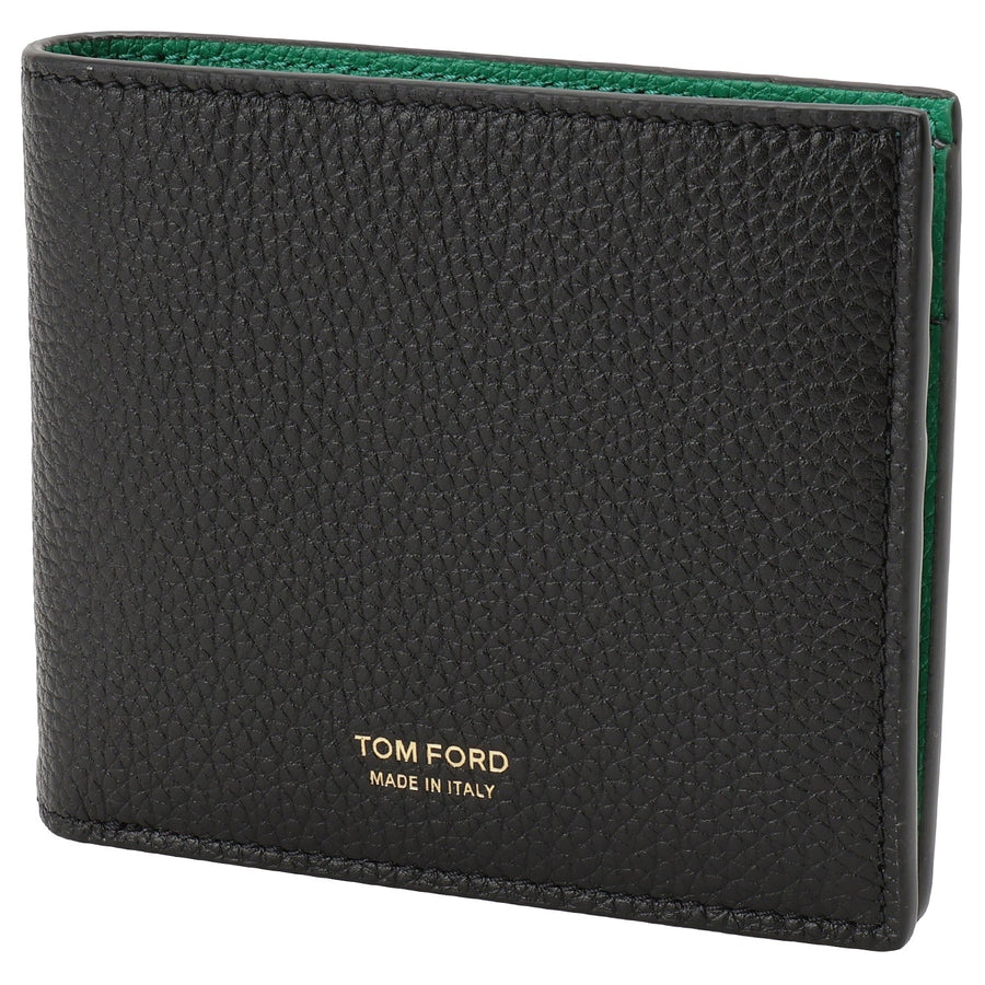 TOM FORD Y0278 LCL326G 3NE02 内外バイカラー 小銭入れ付二つ折り財布 ブラック/ミントグリーン メンズ ウォレット SOFT GRAIN LEATHER TWO-TONE T LINE CLASSIC BIFOLD WALLET WITH COIN SLOT