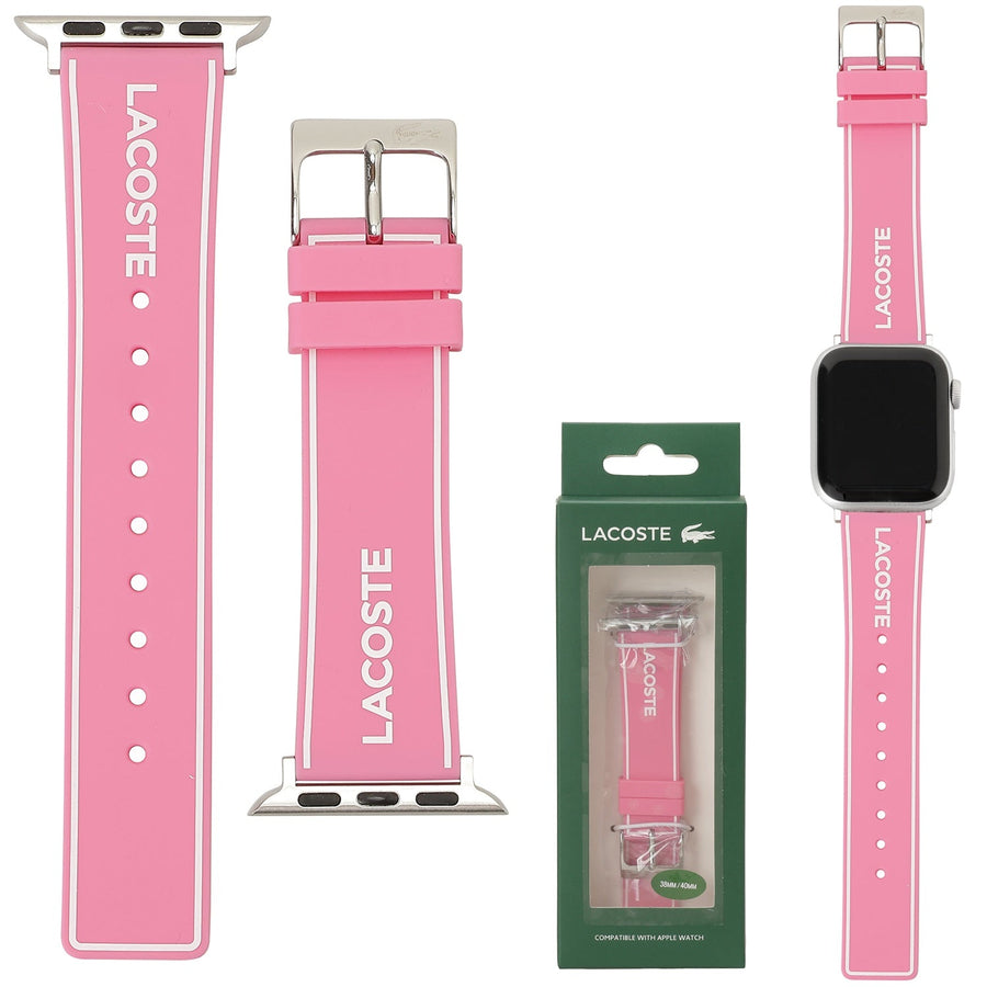 LACOSTE Apple watch strap 2050038 アップル ウォッチ ストラップ 替えベルト【38mm/40mm/41mm ケース対応 ※ベルトのみ】シリコンラバー ストラップ ピンク/ホワイト レディース 交換バンド 付け替えベルト